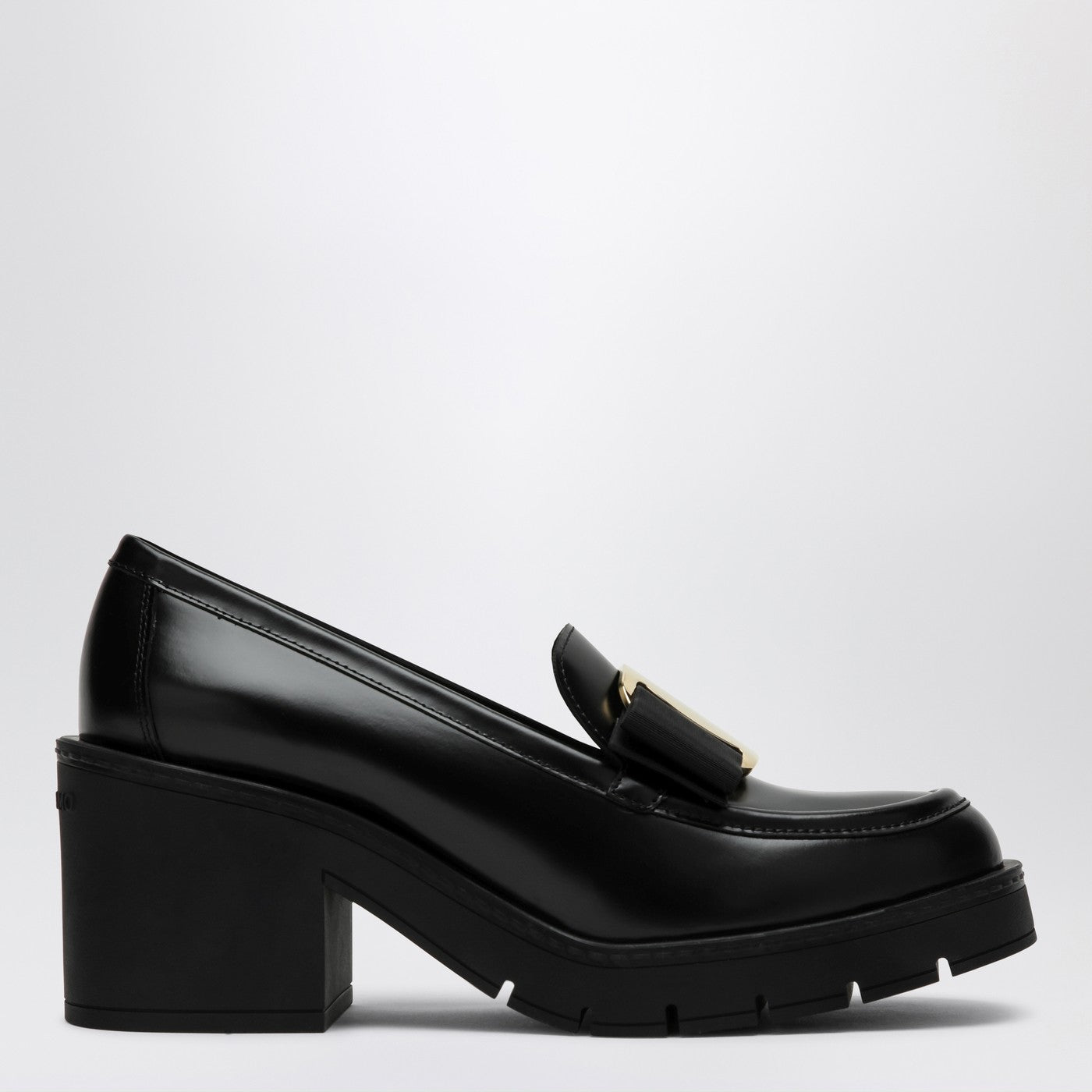 Ferragamo Black Vara Bow Moccasin With Heel