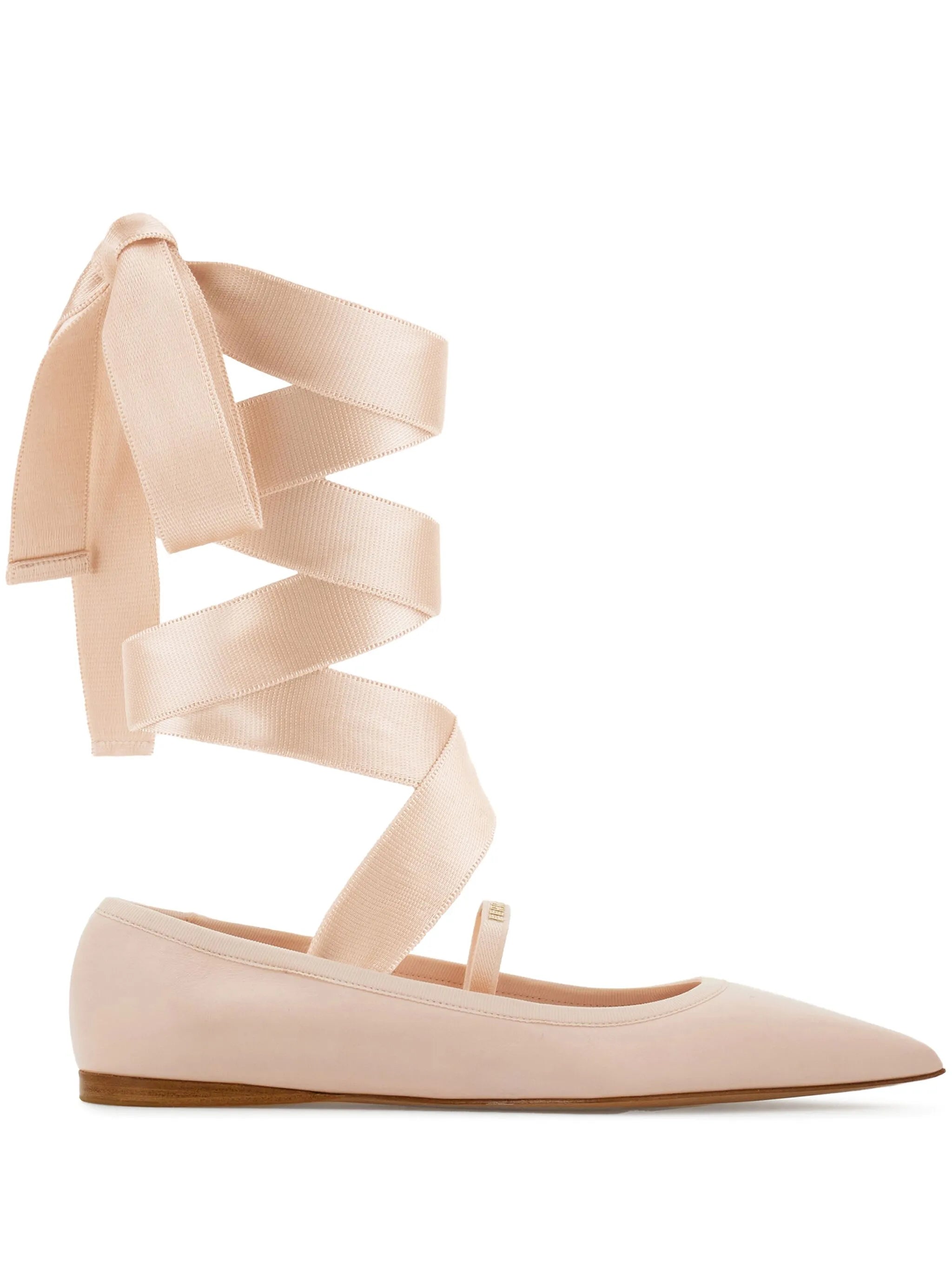 Ferragamo Carice Satin Ribbon Tapered Ballerinas In Pink