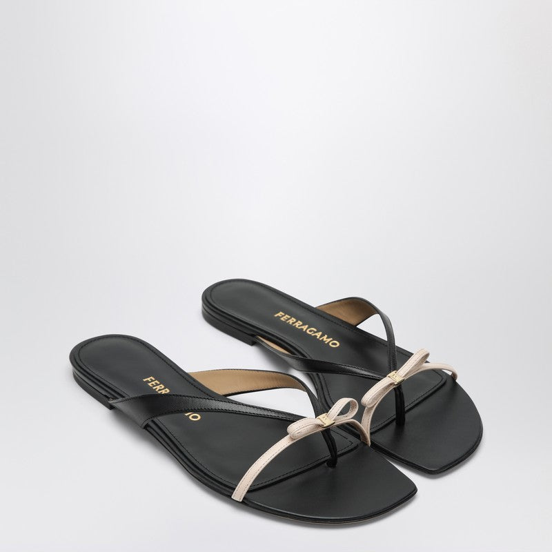Ferragamo Mini Bow Black/Nude Flip Flops