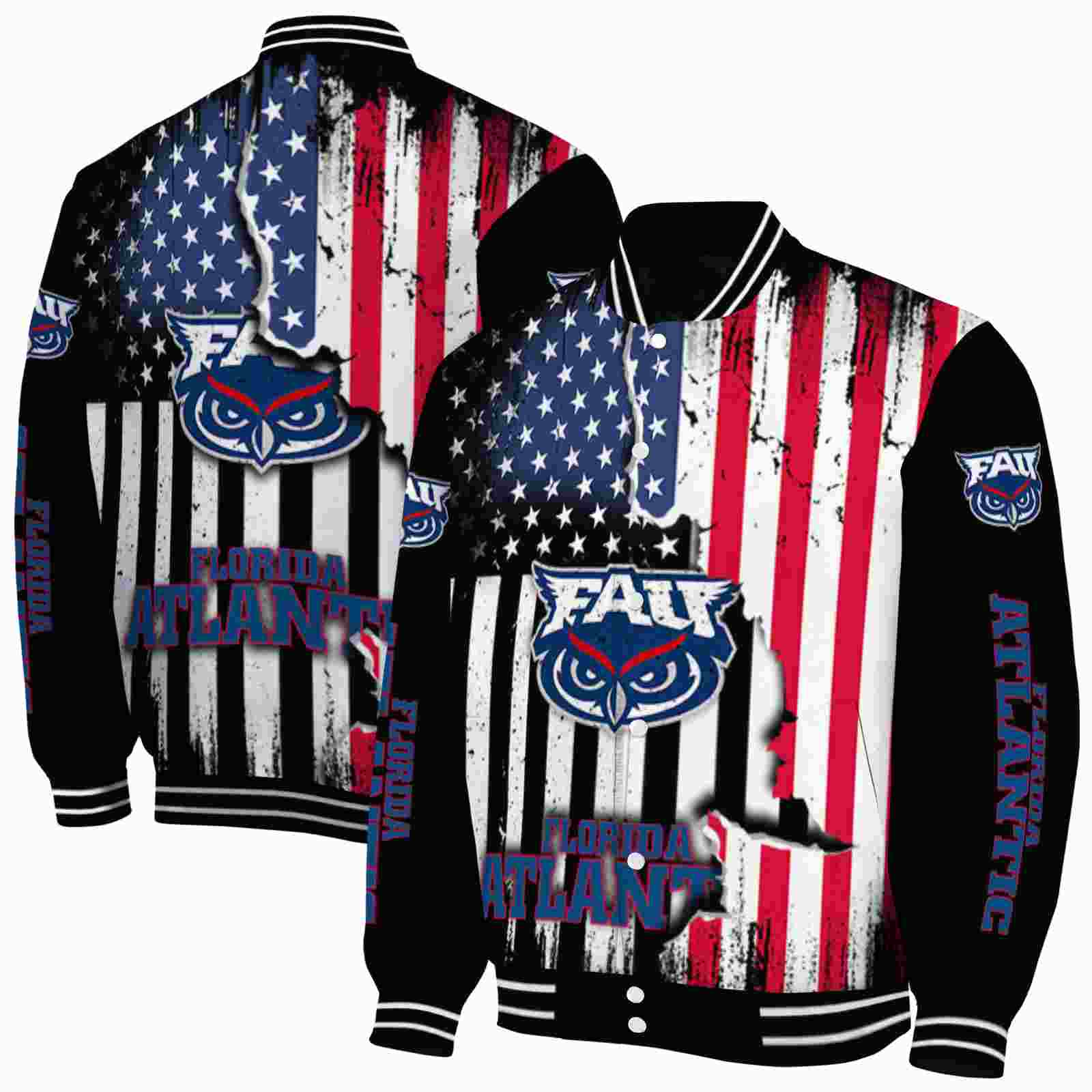 Florida Atlantic Owls NCAA Patriotic Theme Black Jacket Gift For Sport Team Fans 