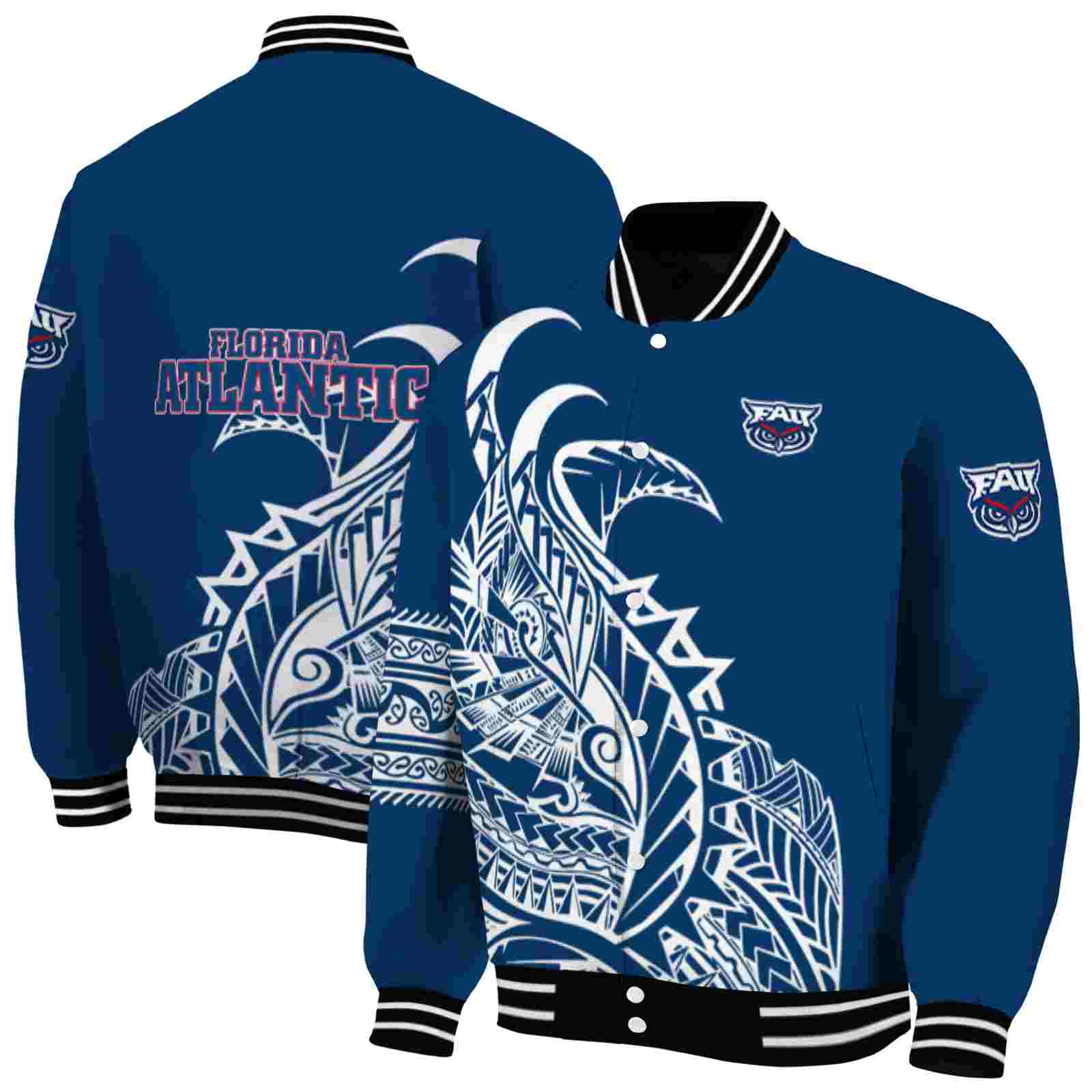 Florida Atlantic Owls NCAA Tribal Art Blue White Black Jacket Gift For Sport Team Fans 