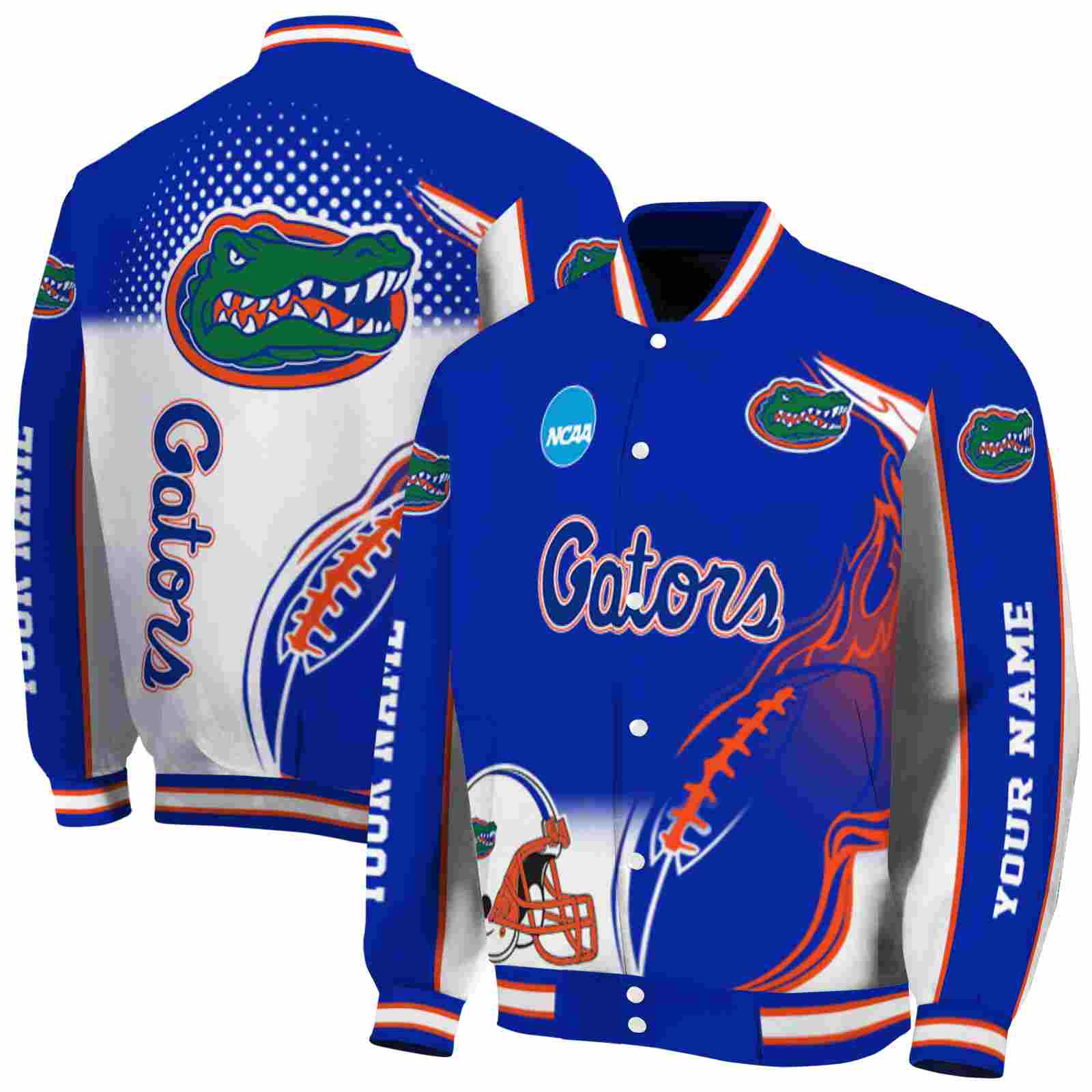 Florida Gators Flaming Football Blue White Jacket NBA Jacket Custom Gift For Sport Team Fans 