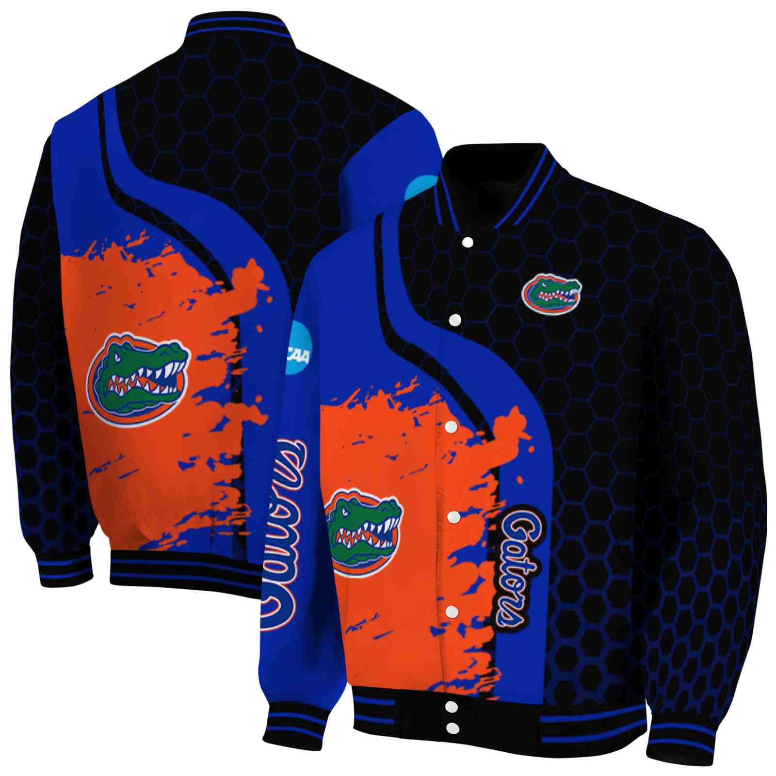 Florida Gators Hexagonal Pattern Blue Black Jacket NBA Jacket Gift For Sport Team Fans 
