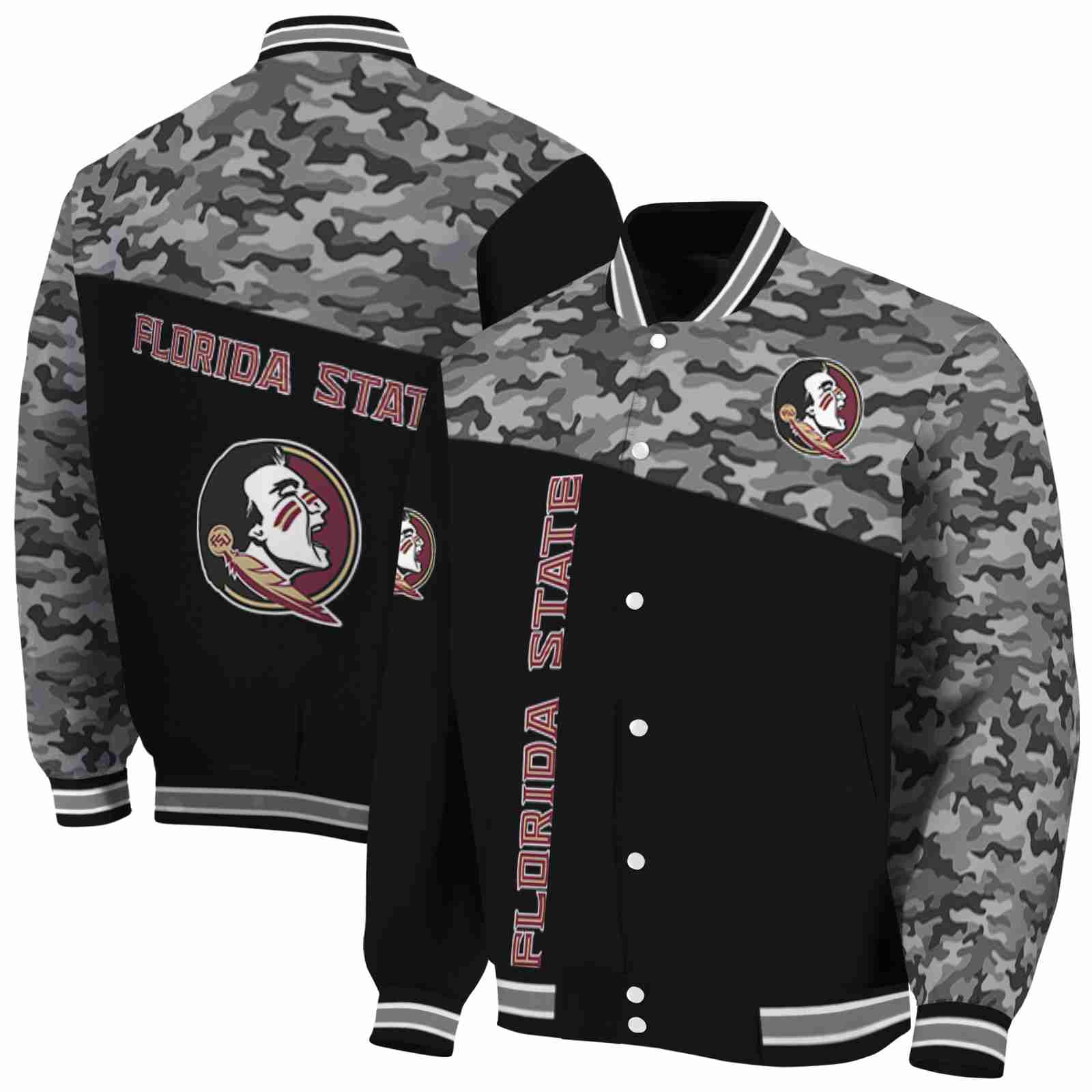 Florida State Seminoles Camo Patchwork Black Jacket NBA Jacket Gift For Sport Team Fans 