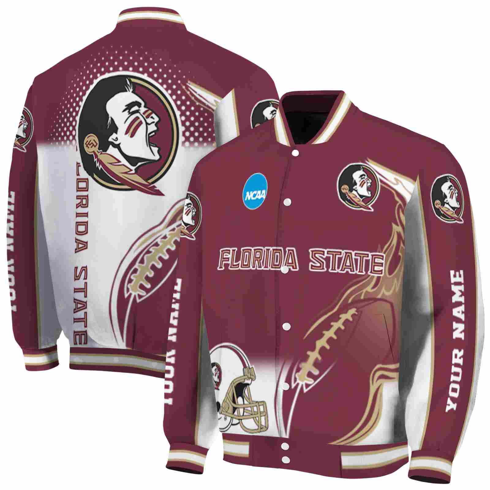 Florida State Seminoles Flaming Football Garnet White Jacket NBA Jacket Customized Gift For Sport Team Fans 
