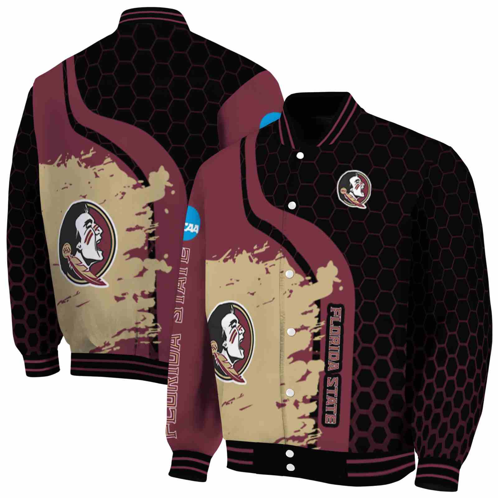 Florida State Seminoles Hexagonal Pattern Garnet Black Jacket NBA Jacket Gift For Sport Team Fans 