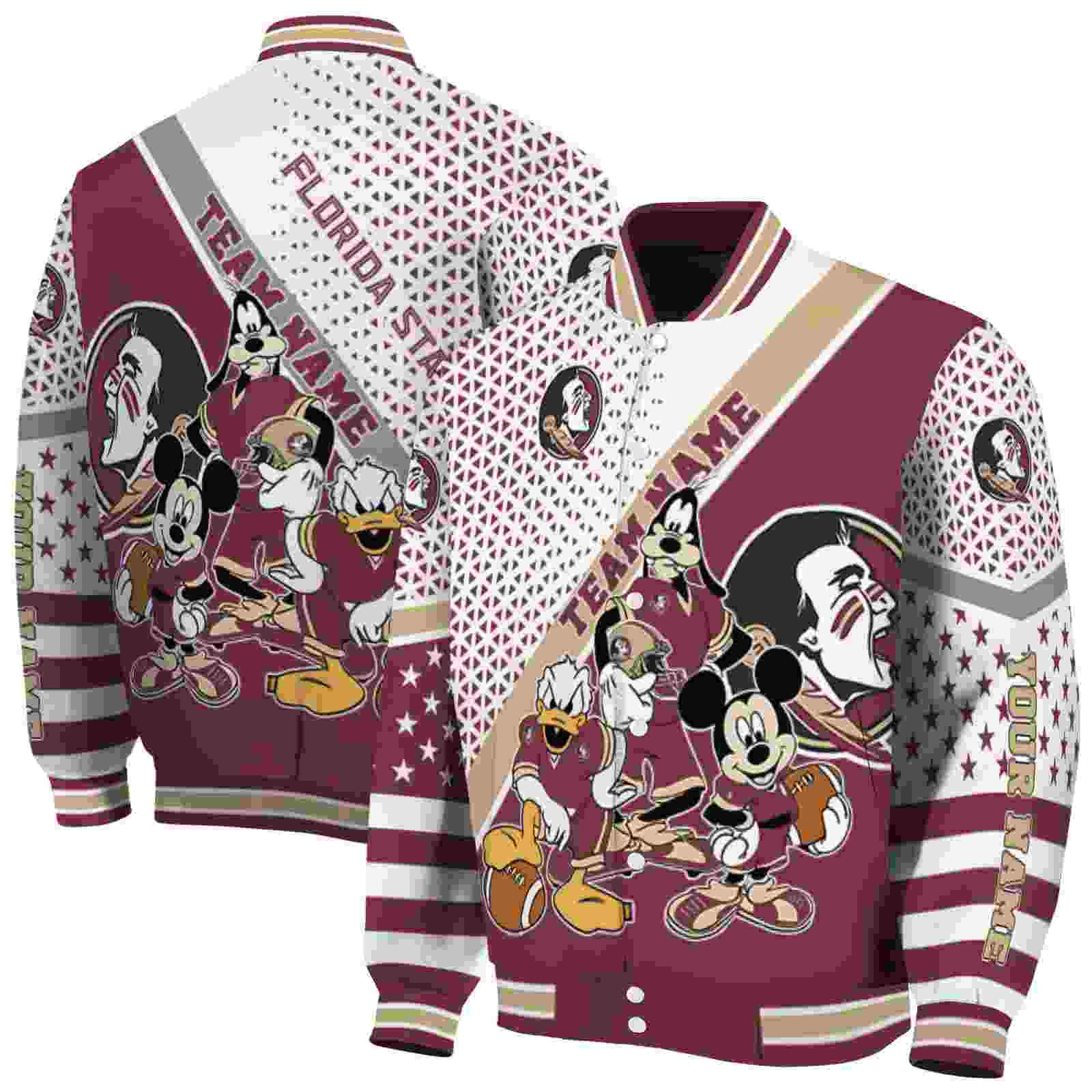 Florida State Seminoles Mickey Donald Goofy Garnet White Jacket NBA Jacket Custom Gift For Sport Team Fans 