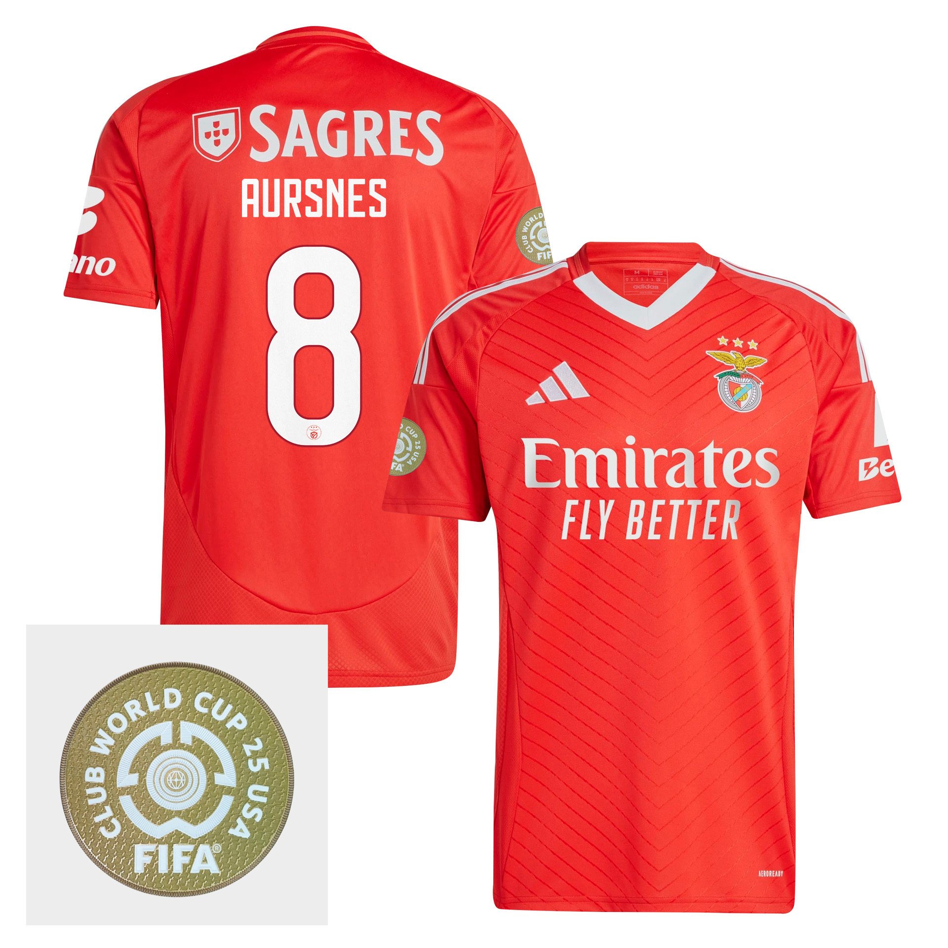 Fredrik Aursnes 8 S.L. Benfica 2024/25 FIFA Club World Cup 25 USA Patch Home Men Jersey - Red
