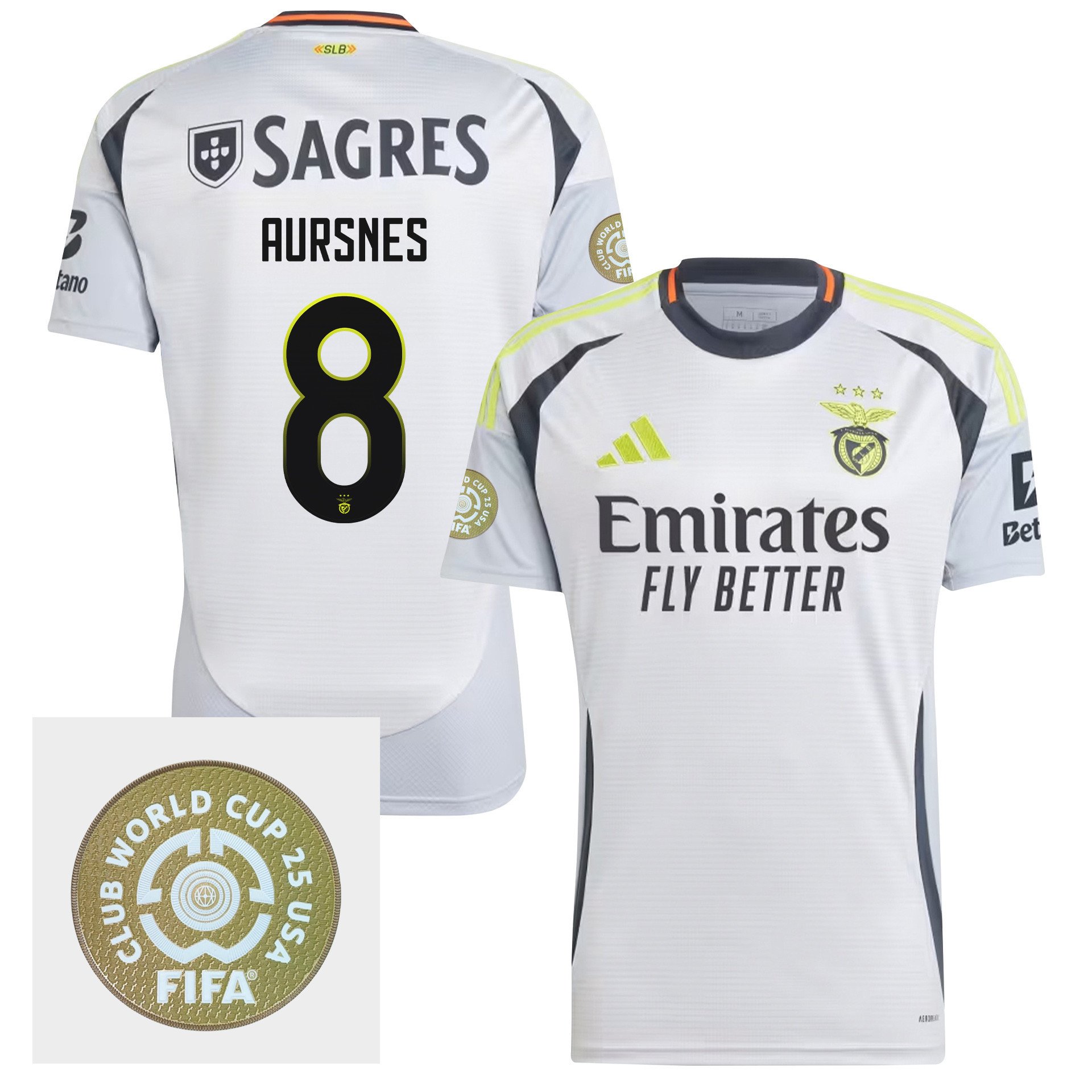 Fredrik Aursnes 8 S.L. Benfica 2024/25 FIFA Club World Cup 25 USA Patch Third Men Jersey - White