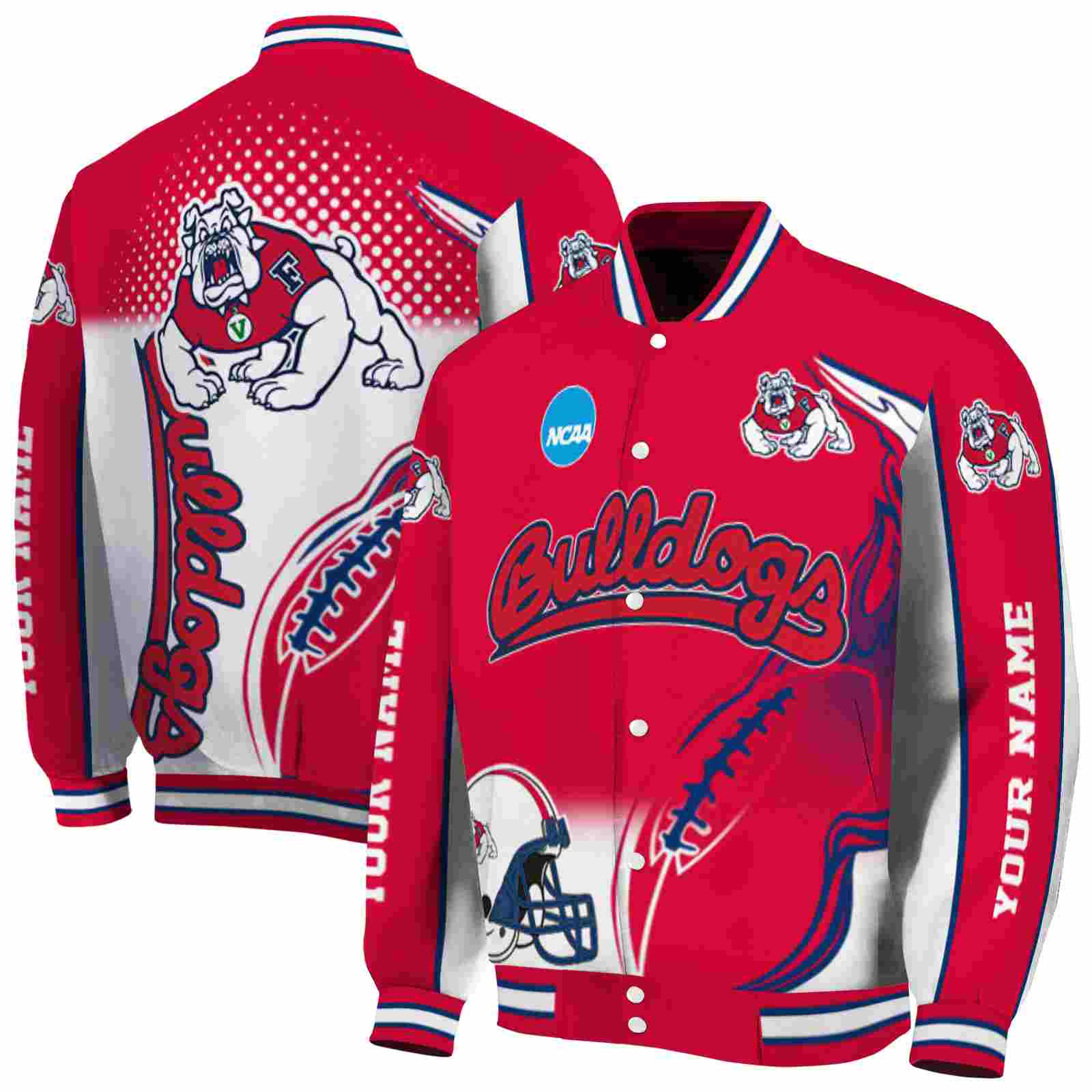 Fresno State Bulldogs Flaming Football Red White Jacket NBA Jacket Personalized Gift For Sport Team Fans 