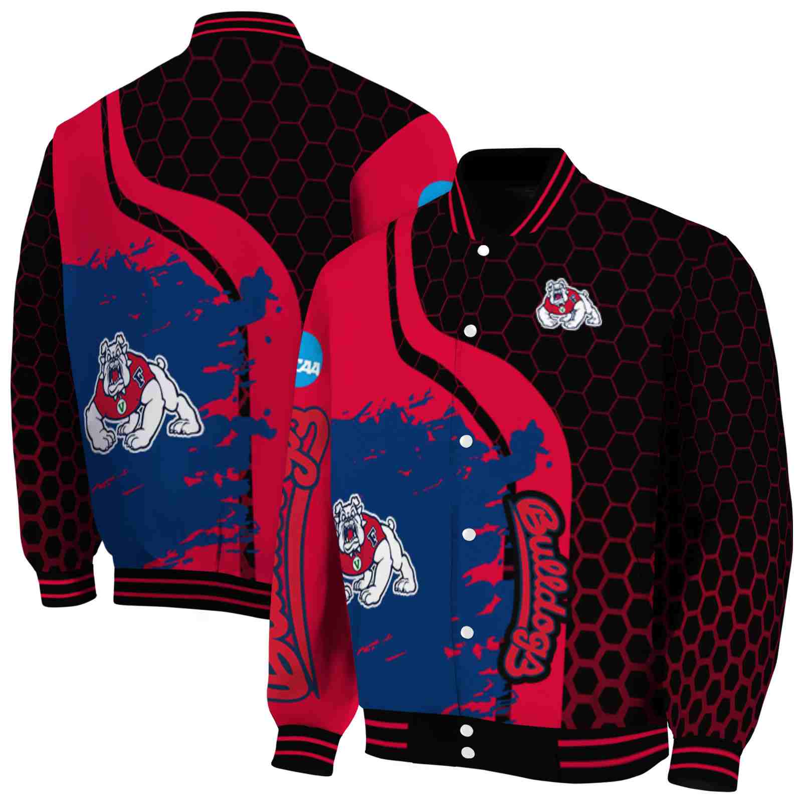 Fresno State Bulldogs Hexagonal Pattern Red Black Jacket NBA Jacket Gift For Sport Team Fans 