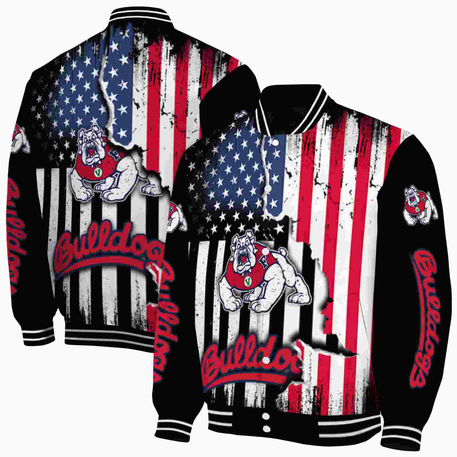 Fresno State Bulldogs Patriotic Theme Black Jacket NBA Jacket Gift For Sport Team Fans 