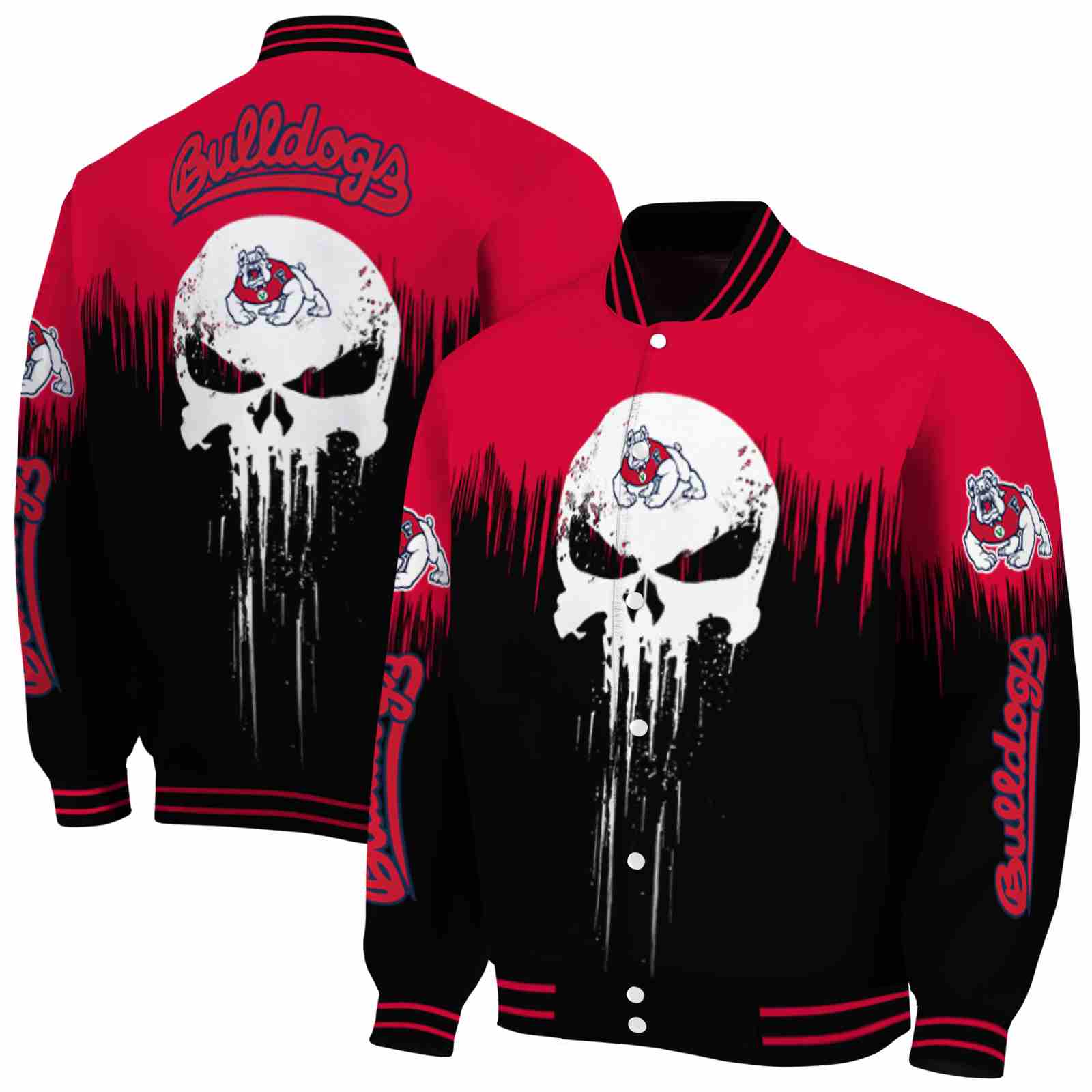 Fresno State Bulldogs Punisher Skull Red Black White Jacket NBA Jacket Gift For Sport Team Fans 