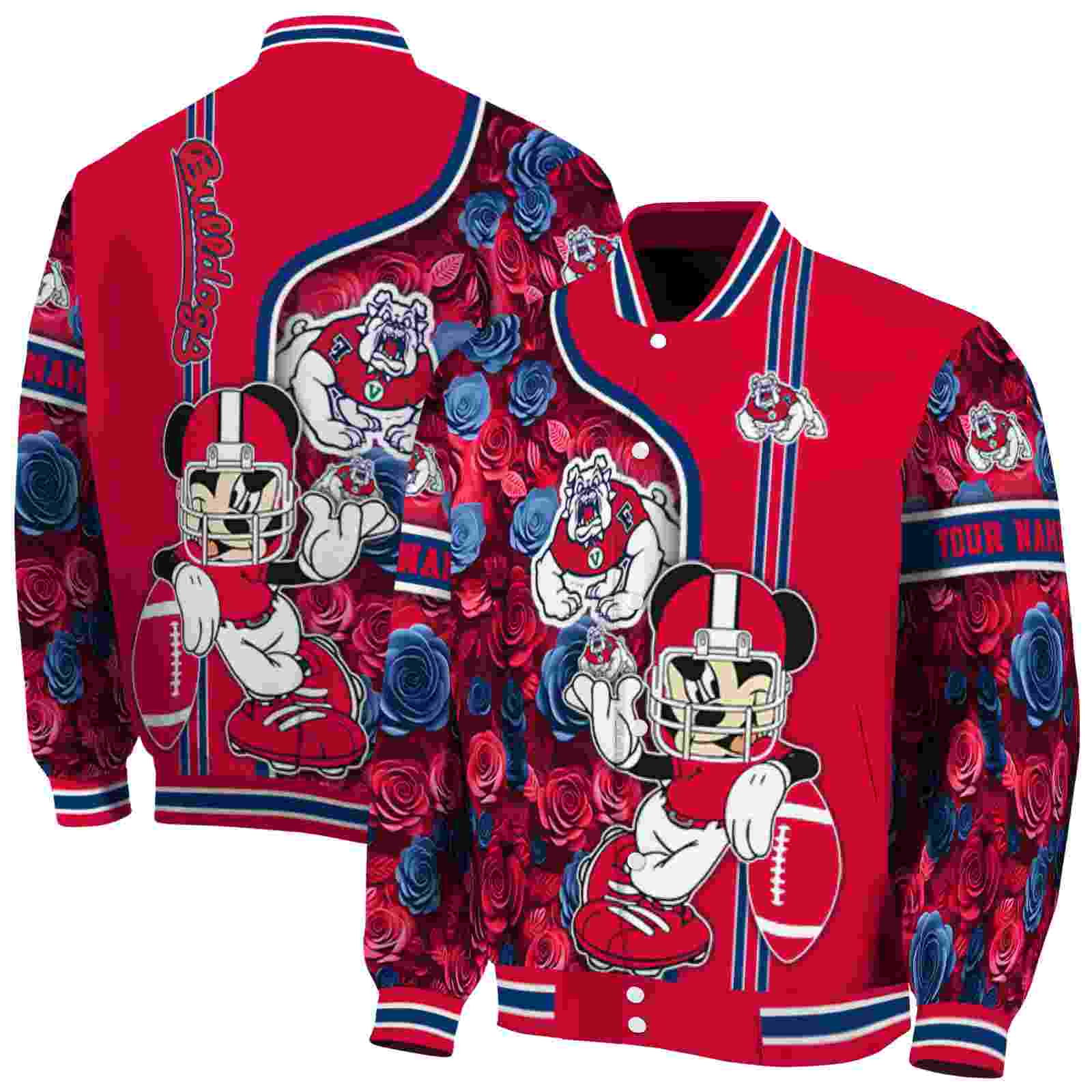 Fresno State Bulldogs Rose Mickey Red Jacket NBA Jacket Customized Gift For Sport Team Fans 