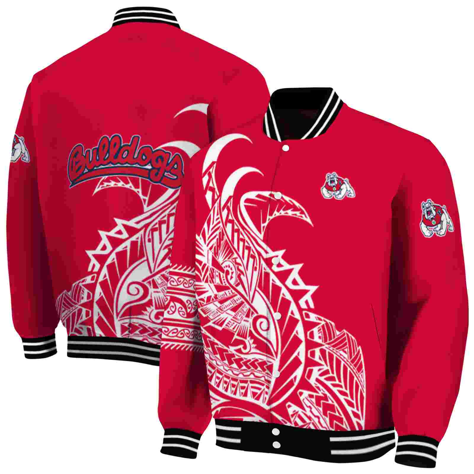 Fresno State Bulldogs Tribal Art Red White Black Jacket NBA Jacket Gift For Sport Team Fans 