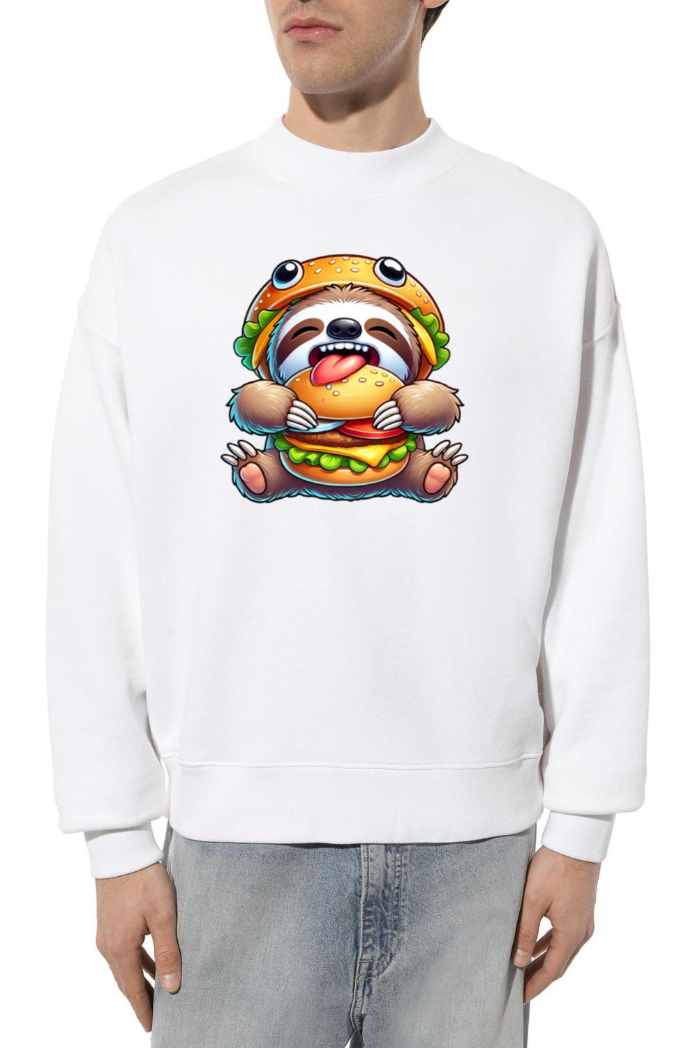 Funny Sloth with Burger Fast Food Hat - Unisex Sweatshirt