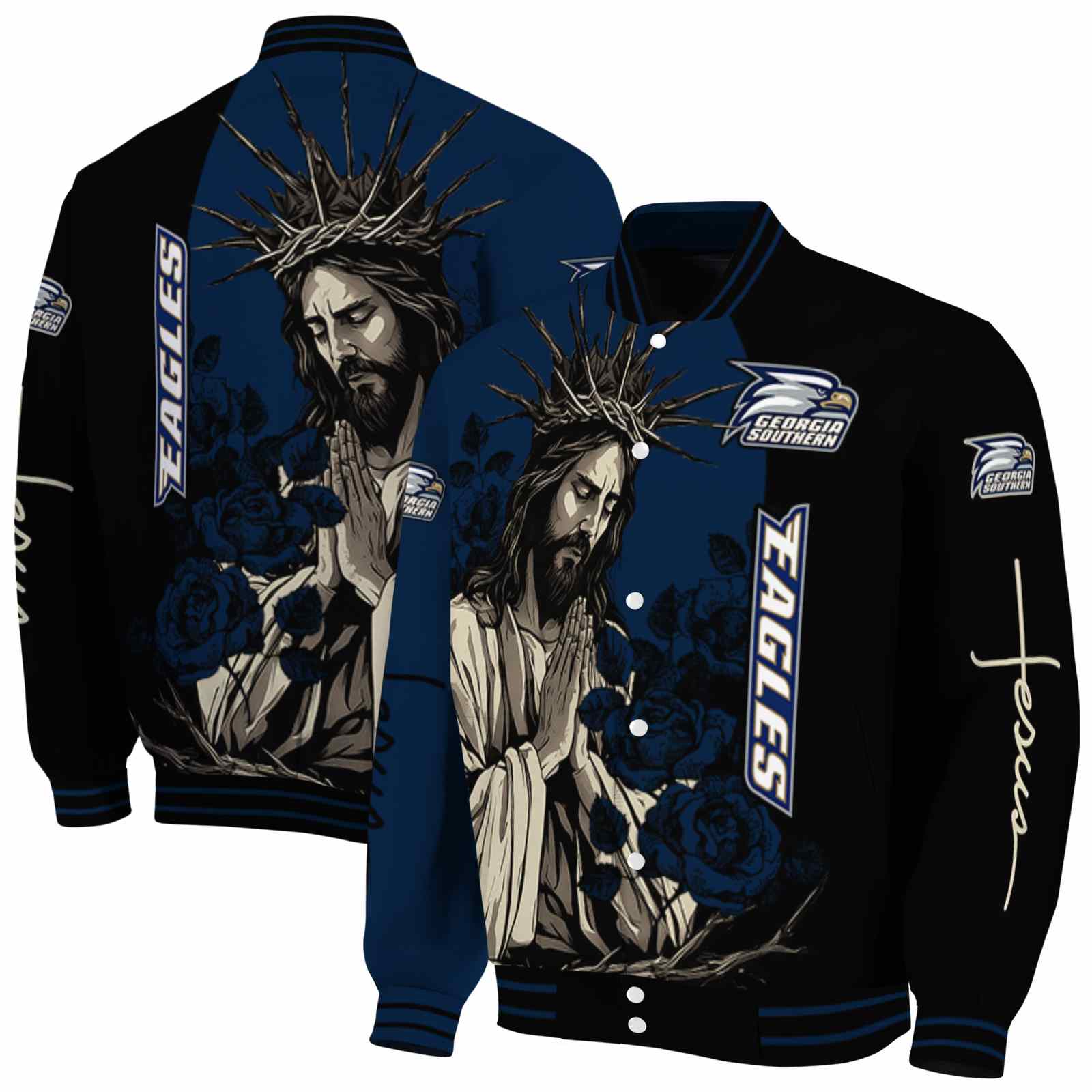 Georgia Southern Eagles NCAA Hands In Prayer Blue Black Jacket Custom For Football Fans