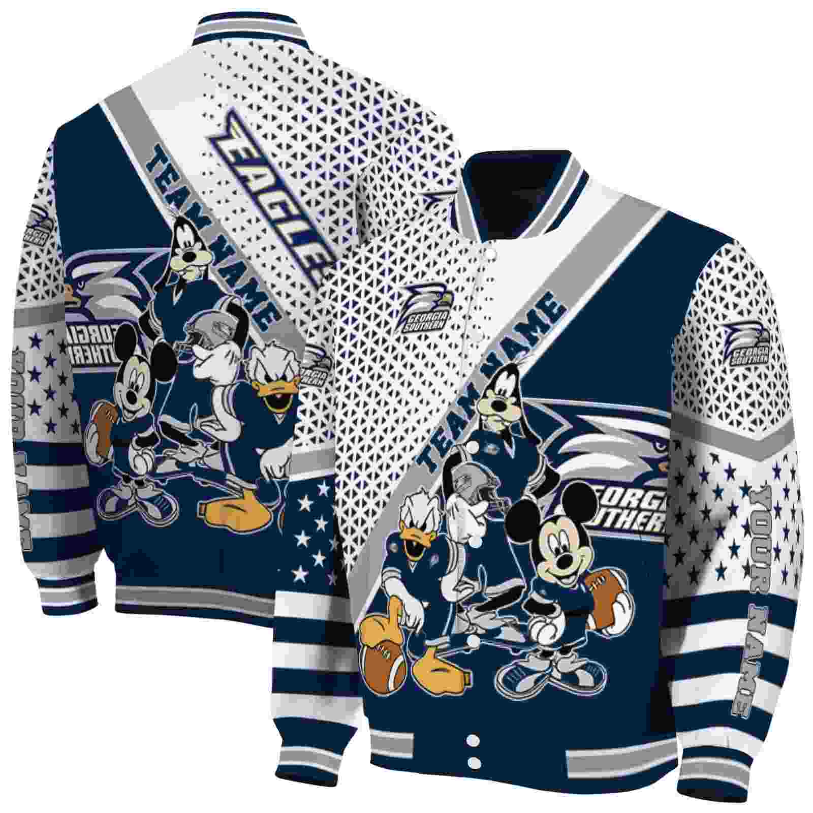 Georgia Southern Eagles NCAA Mickey Donald Goofy Blue White Jacket Personalized Gift For Sport Team Fans 