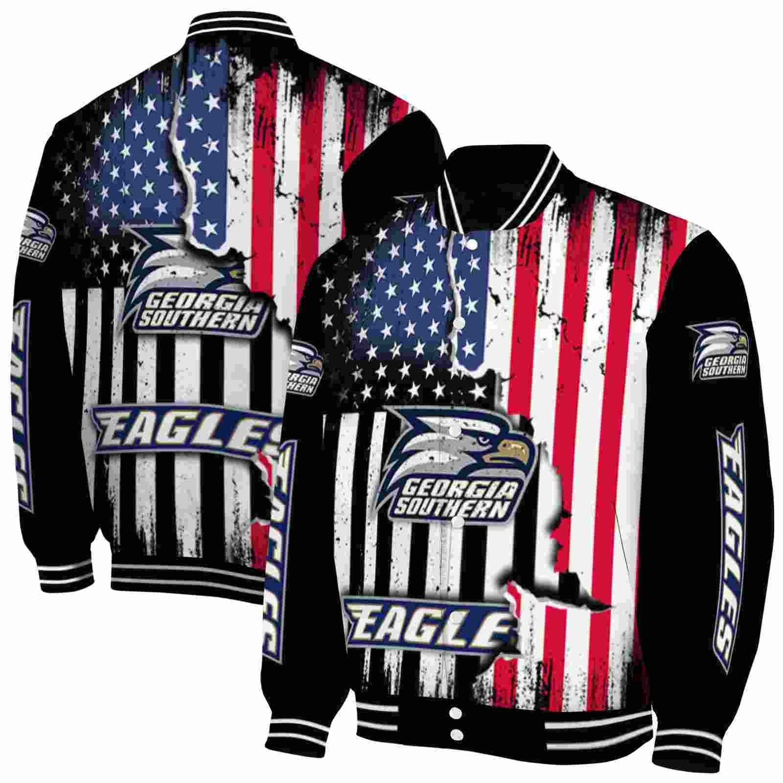 Georgia Southern Eagles NCAA Patriotic Theme Black Jacket Custom Gift For Sport Team Fans 
