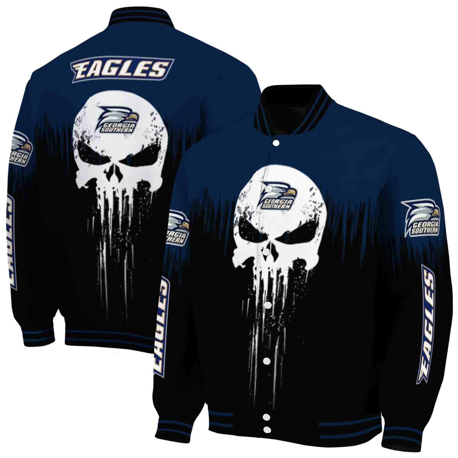 Georgia Southern Eagles NCAA Punisher Skull Blue Black White Jacket Custom Gift For Sport Team Fans 