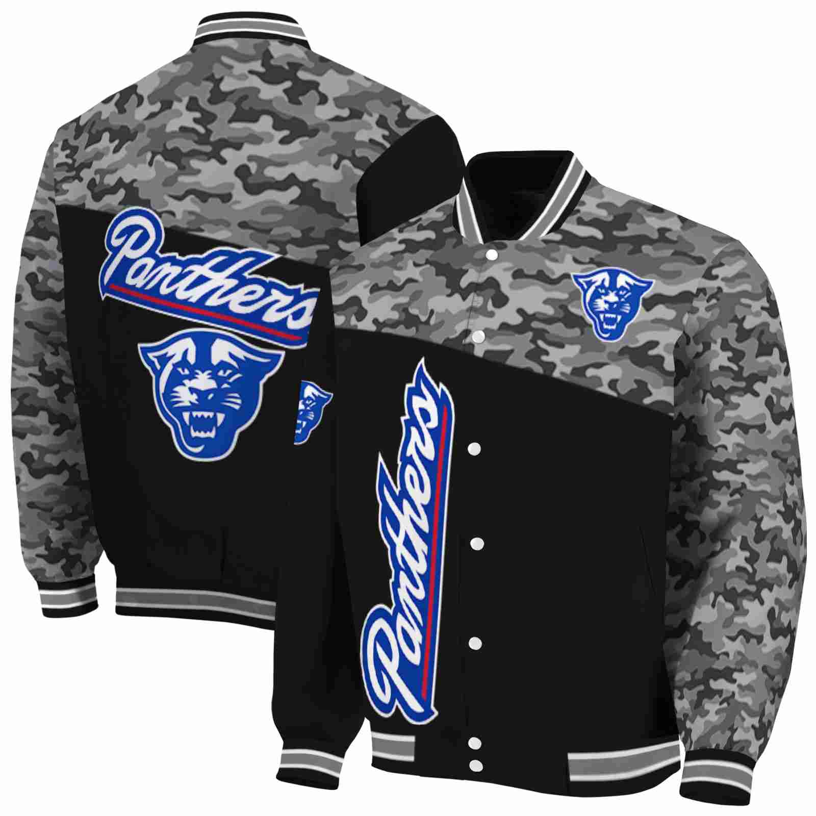 Georgia State Panthers NCAA Camo Patchwork Black Jacket Custom Gift For Sport Team Fans 