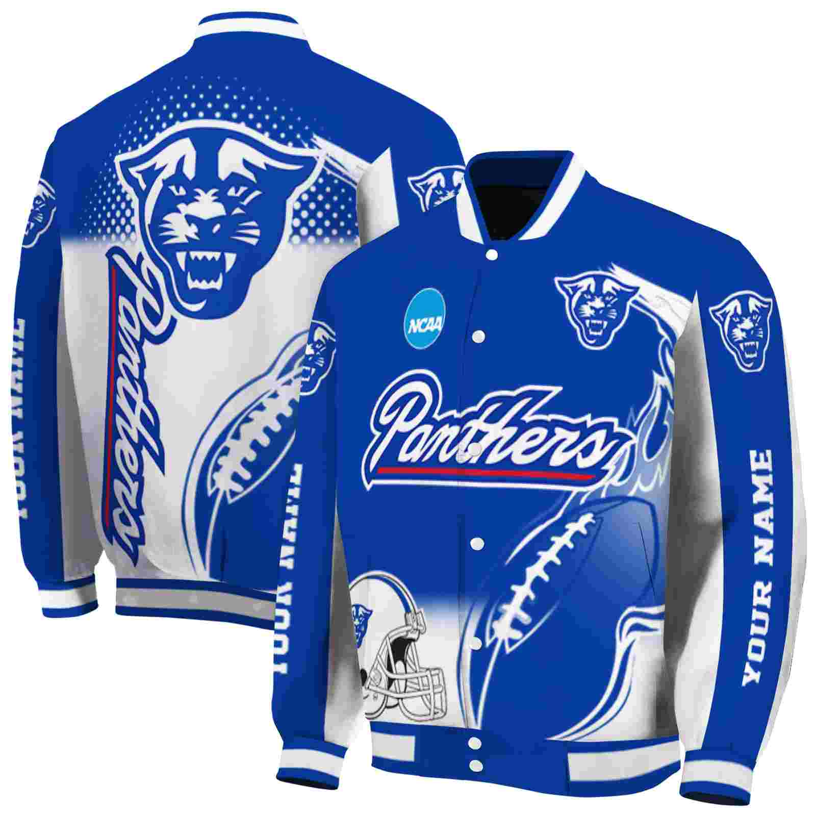 Georgia State Panthers NCAA Flaming Football Blue White Jacket Custom Gift For Sport Team Fans 