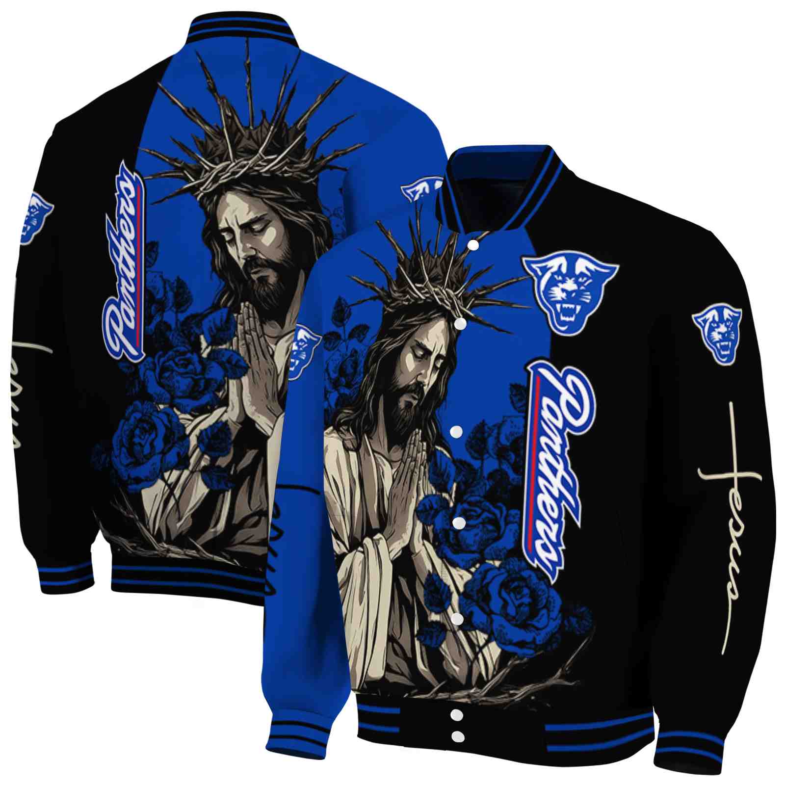 Georgia State Panthers NCAA Hands In Prayer Blue Black Jacket Custom For Football Fans