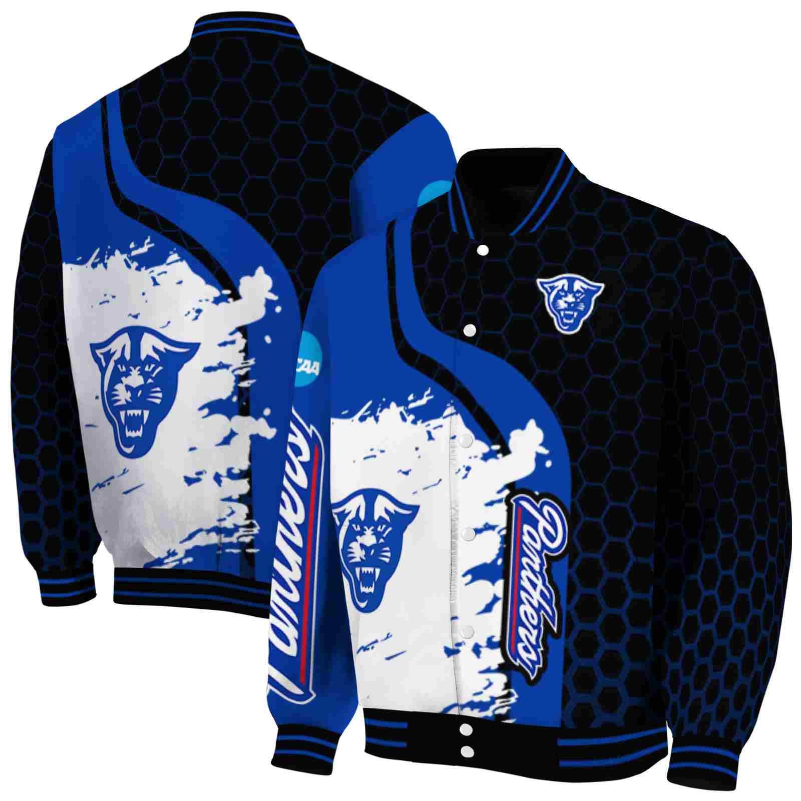 Georgia State Panthers NCAA Hexagonal Pattern Blue Black Jacket Custom Gift For Sport Team Fans 