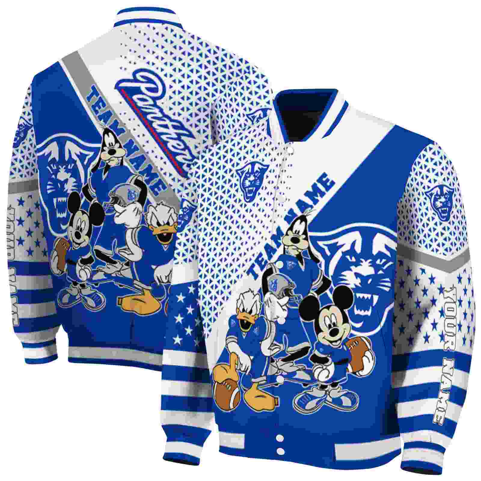 Georgia State Panthers NCAA Mickey Donald Goofy Blue White Jacket Customized Gift For Sport Team Fans 
