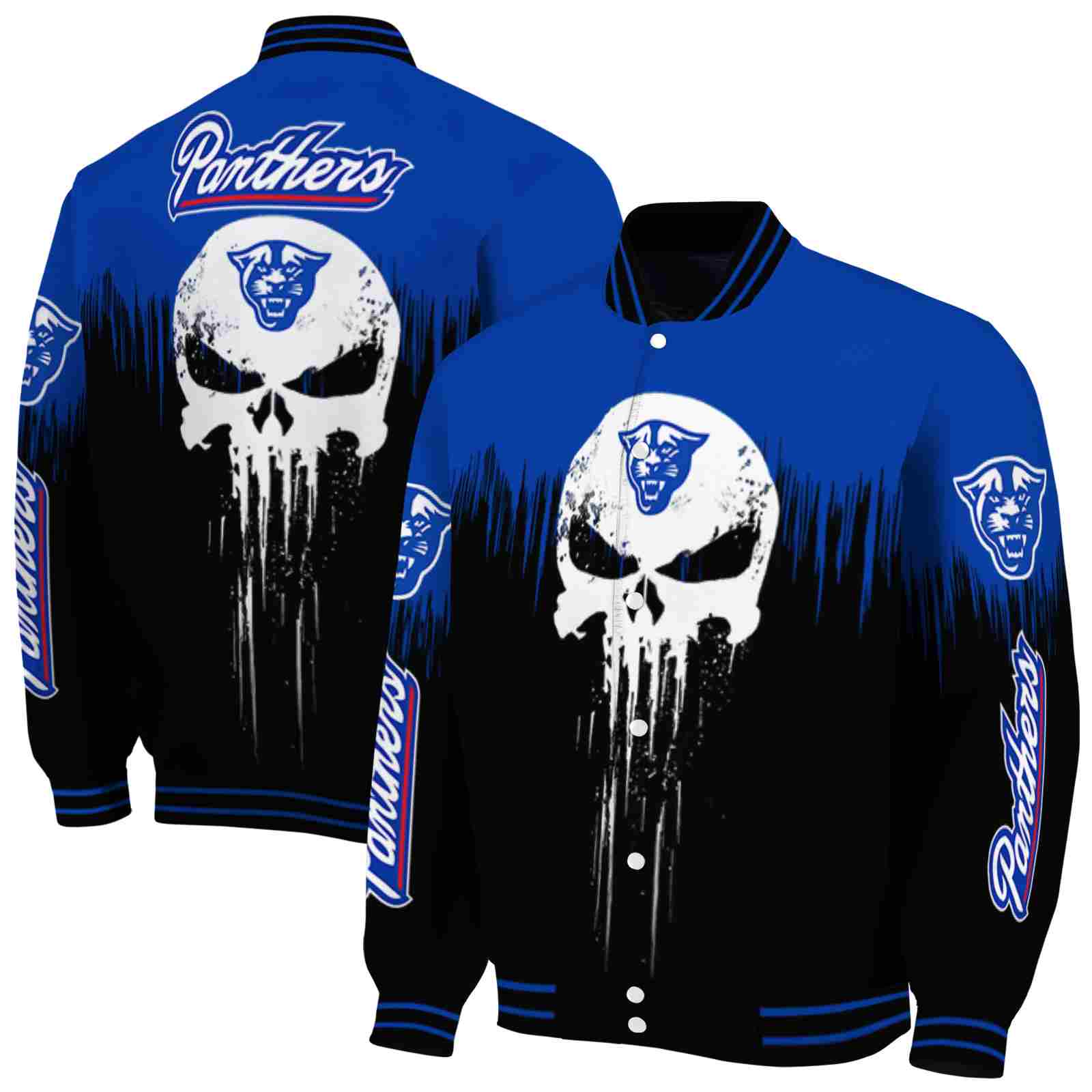 Georgia State Panthers NCAA Punisher Skull Blue Black White Jacket Custom Gift For Sport Team Fans 