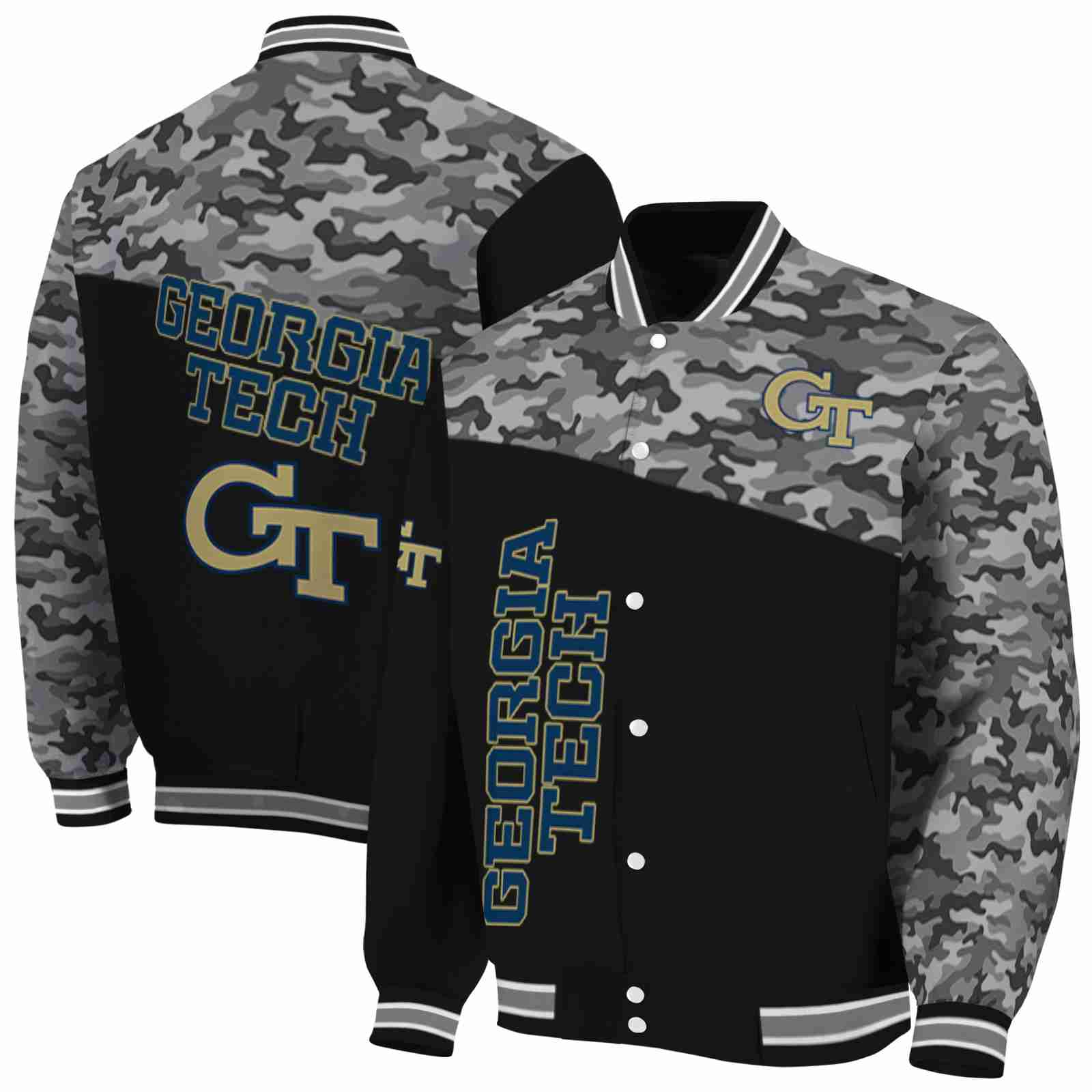 Georgia Tech Yellow Jackets NCAA Camo Patchwork Black Jacket Custom Gift For Sport Team Fans 