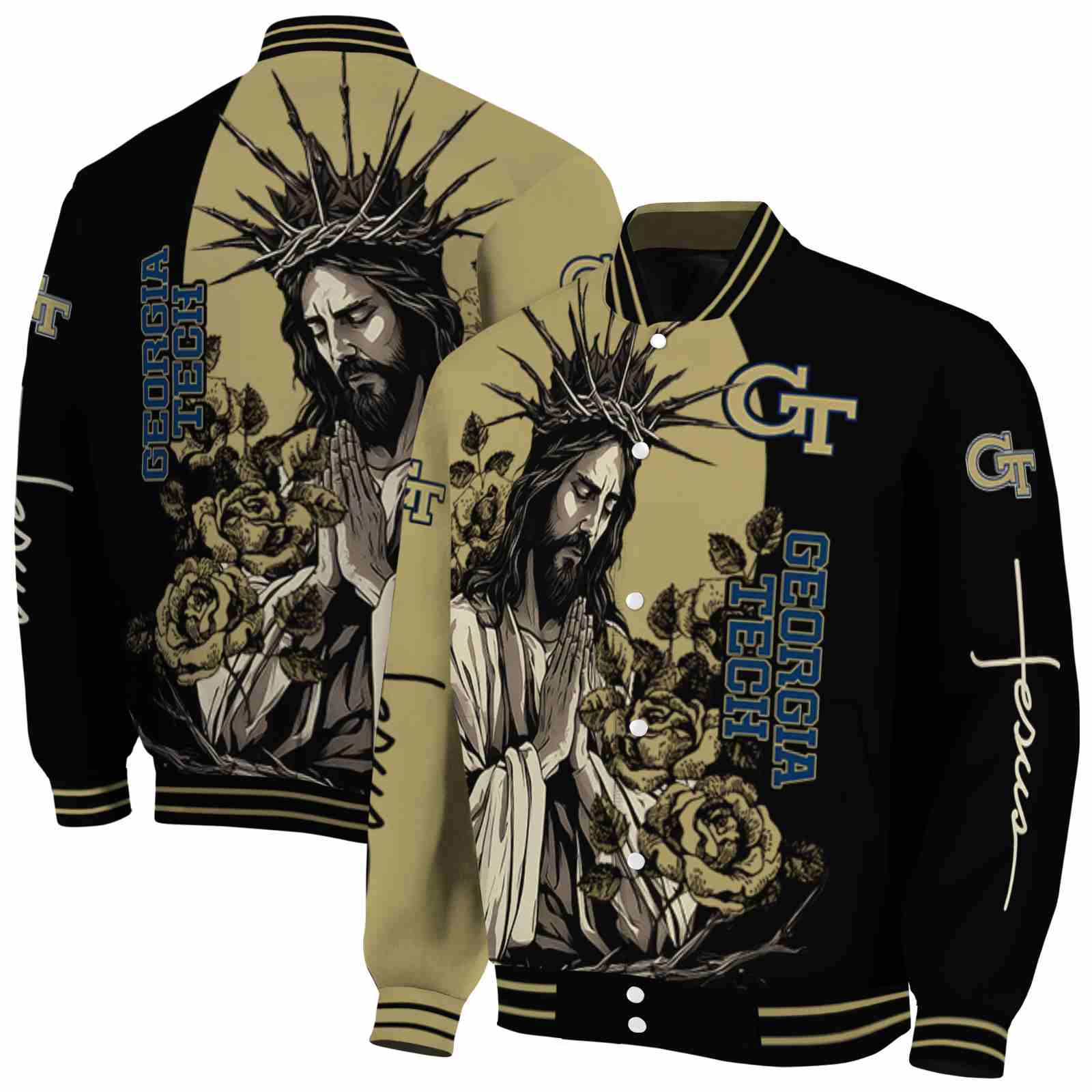 Georgia Tech Yellow Jackets NCAA Hands In Prayer Gold Black Jacket Custom For Football Fans