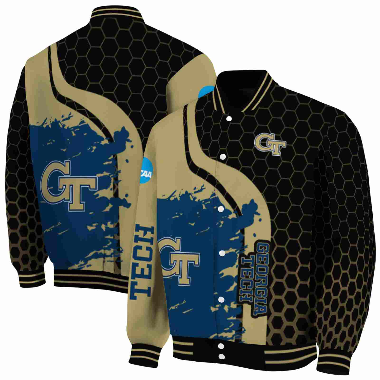 Georgia Tech Yellow Jackets NCAA Hexagonal Pattern Gold Black Jacket Custom Gift For Sport Team Fans 