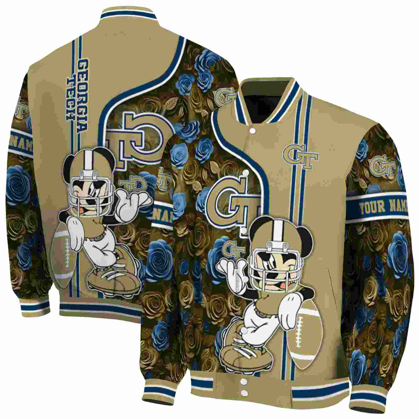 Georgia Tech Yellow Jackets NCAA Rose Mickey Gold Jacket Personalized Gift For Sport Team Fans 