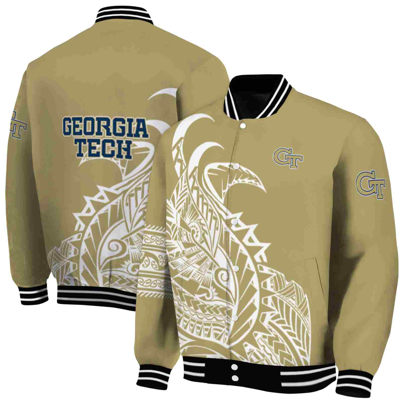 Georgia Tech Yellow Jackets NCAA Tribal Art Gold White Black Jacket Custom Gift For Sport Team Fans 