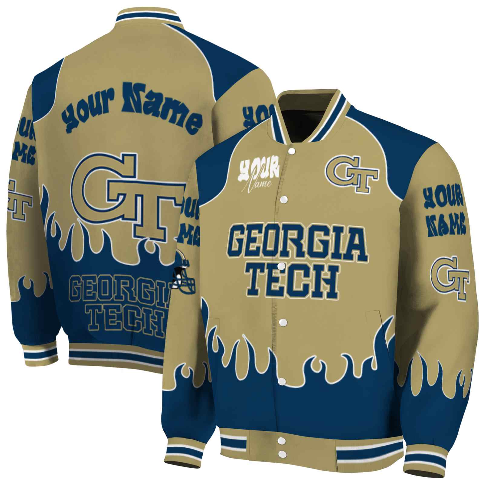 Georgia Tech Yellow NCAA Jackets Fire Graphic Gold NCAA Jacket Customized For Football Fans