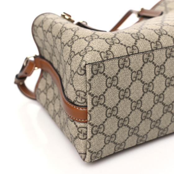 GG Supreme Monogram Emblem Small Tote Bag Beige Dark Brown - Image 9