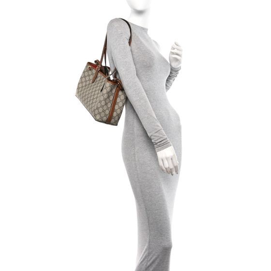 GG Supreme Monogram Emblem Small Tote Bag Beige Dark Brown - Image 2