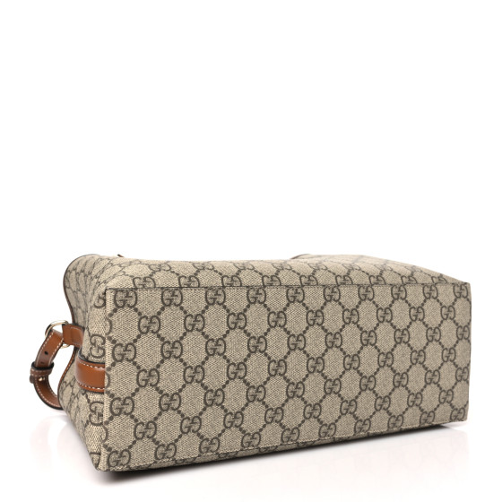 GG Supreme Monogram Emblem Small Tote Bag Beige Dark Brown - Image 4