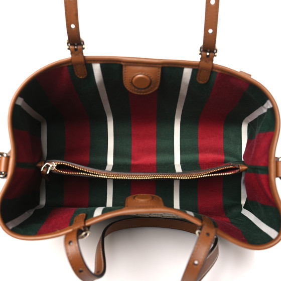 GG Supreme Monogram Emblem Small Tote Bag Beige Dark Brown - Image 5