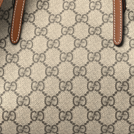 GG Supreme Monogram Emblem Small Tote Bag Beige Dark Brown - Image 8