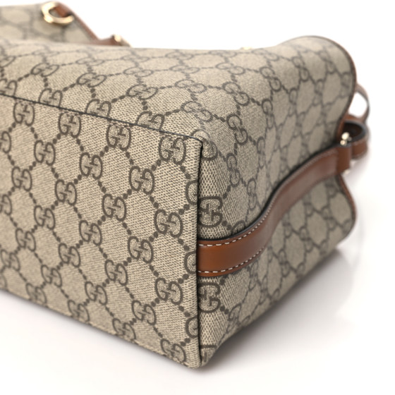 GG Supreme Monogram Emblem Small Tote Bag Beige Dark Brown - Image 10
