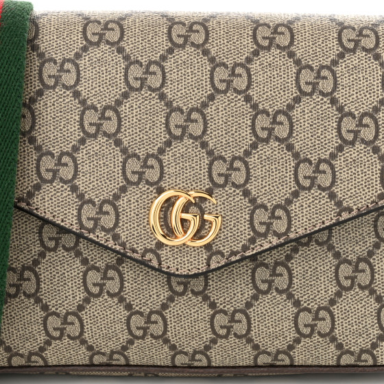 GG Supreme Monogram Textured Dollar Calfskin Web Mini Ophidia Envelope Shoulder Bag Beige Ebony - Image 8