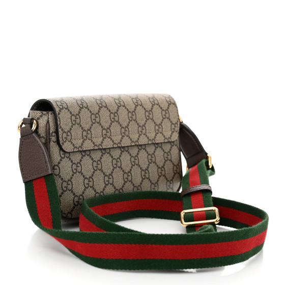 GG Supreme Monogram Textured Dollar Calfskin Web Mini Ophidia Envelope Shoulder Bag Beige Ebony - Image 3