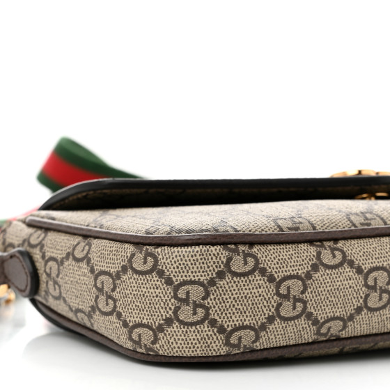 GG Supreme Monogram Textured Dollar Calfskin Web Mini Ophidia Envelope Shoulder Bag Beige Ebony - Image 9