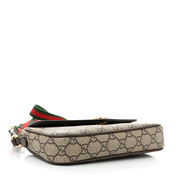 GG Supreme Monogram Textured Dollar Calfskin Web Mini Ophidia Envelope Shoulder Bag Beige Ebony - Image 4