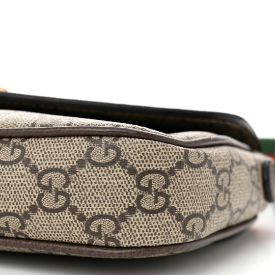 GG Supreme Monogram Textured Dollar Calfskin Web Mini Ophidia Envelope Shoulder Bag Beige Ebony - Image 10