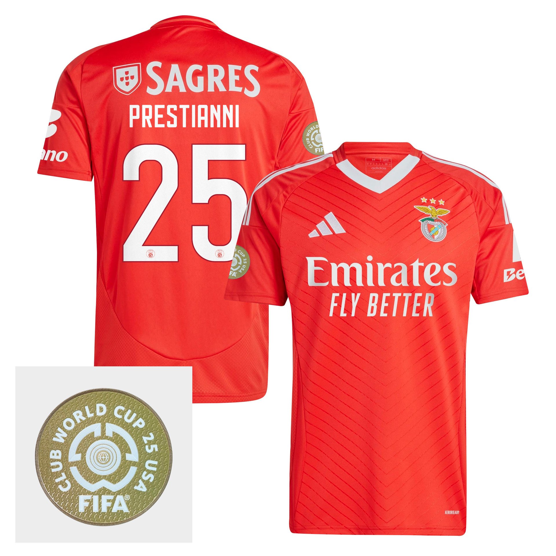 Gianluca Prestianni 25 S.L. Benfica 2024/25 FIFA Club World Cup 25 USA Patch Home Men Jersey - Red