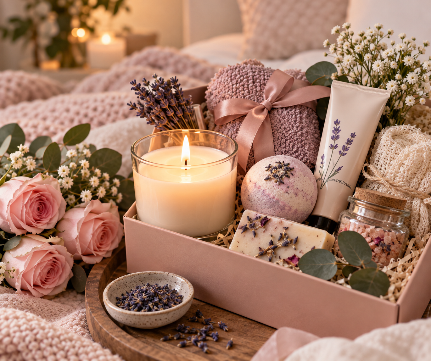 Gift for 1 month anniversary: Scented Candle and Relaxation Kit