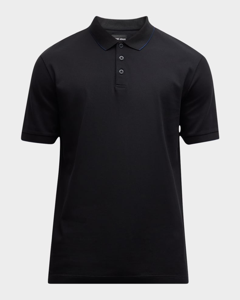 Giorgio Armani Men's Tipped Polo Shirt Solid black